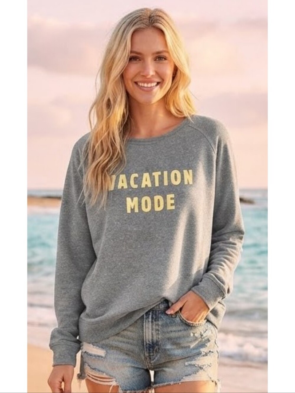 78 & Sunny "Vacation Mode" Crewneck Sweatshirt Gray Size M
